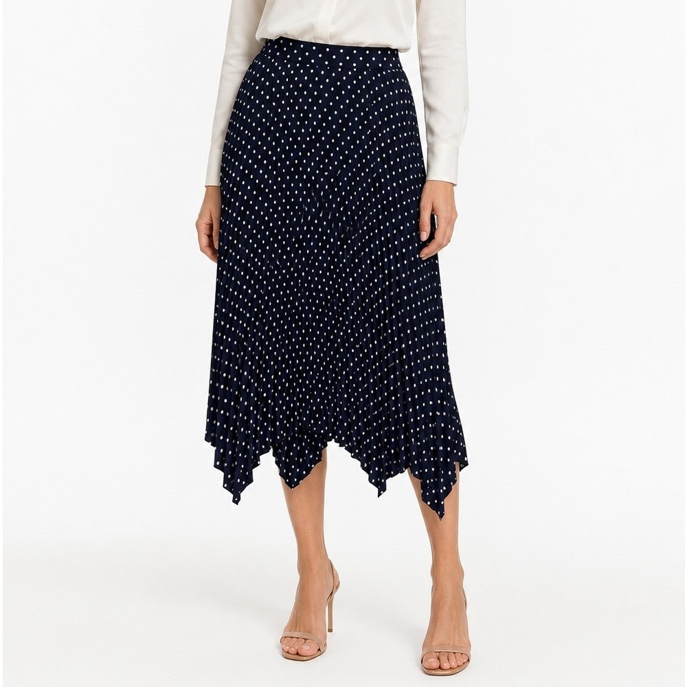 41 Hawthorn Sarah Hanky Hem Midi Skirt Navy Polka Dot Pleated Petite Medium NEW